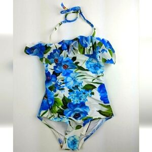 Milly Minis Ruffle Top One Piece Swimsuit, Blue, Girls 4